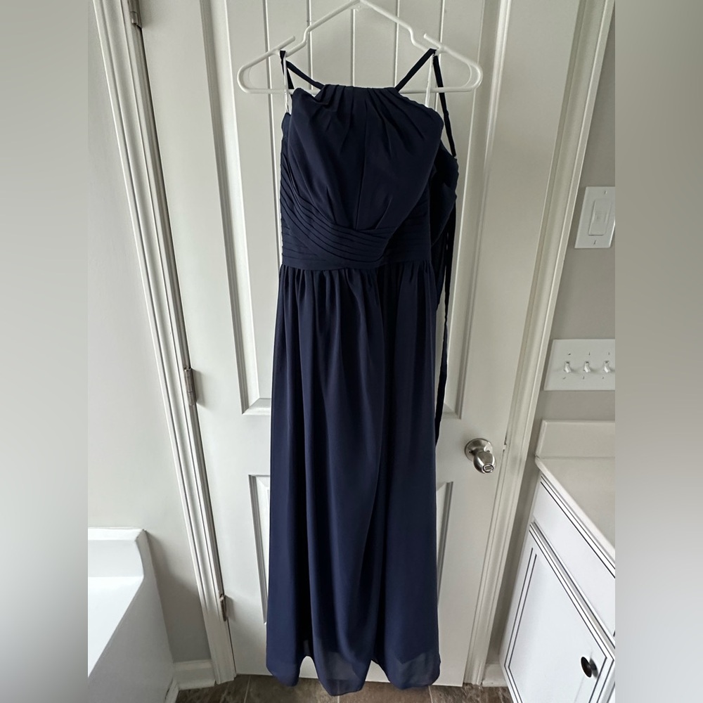Elegant Navy Blue Evening Gown with Corset Back